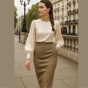 Calvin Klein Cream and Tan Maxi Skirt